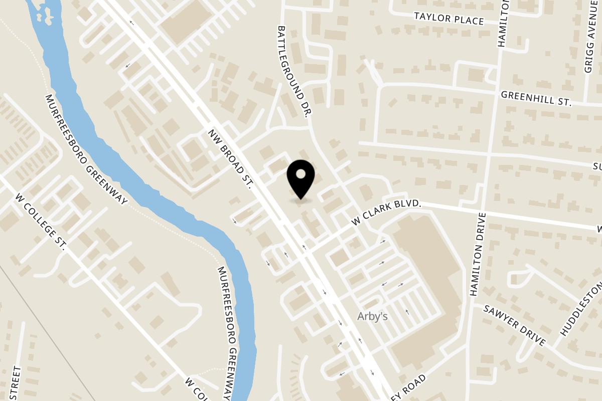 Map showing the location of The Clay Pit Indian Cuisine Restaurant & Bar on 1312 NW Broad St in Murfreesboro